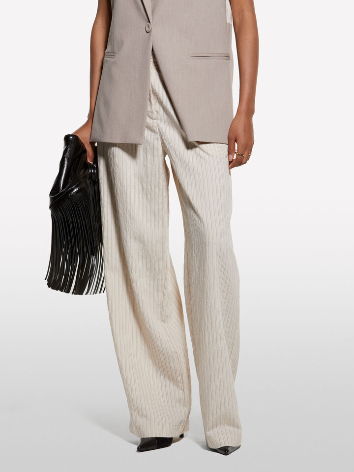 Cream white striped trousers - women's palazzo trousers - Creamy White | Sisley image number 3